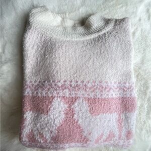 Cocobleu Pink Cream Alpaca Print Sweater Cozy Soft Knit Cottagecore Womens Large